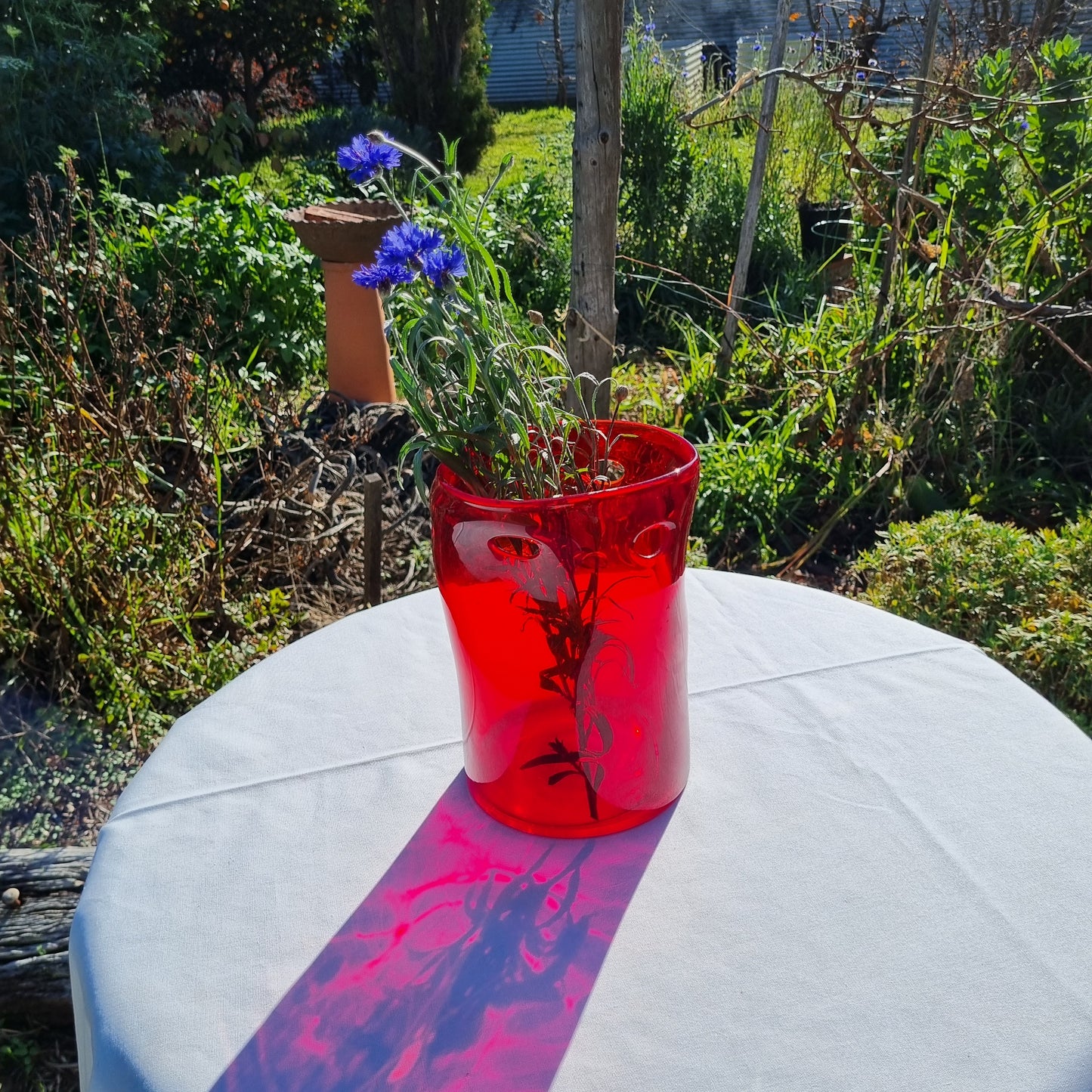 Organic red glass vase