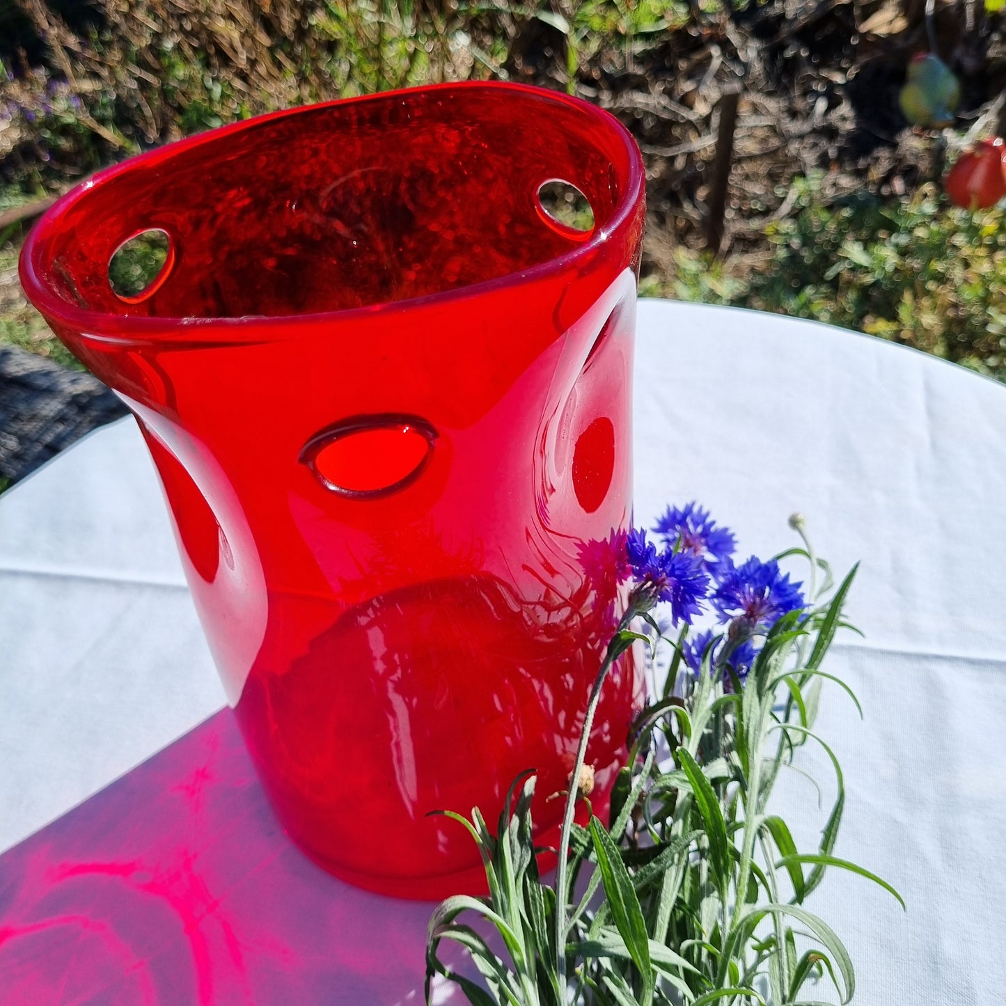 Organic red glass vase