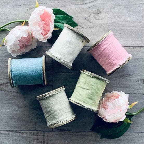 Calico Ribbon with Wooden Spool - Sage