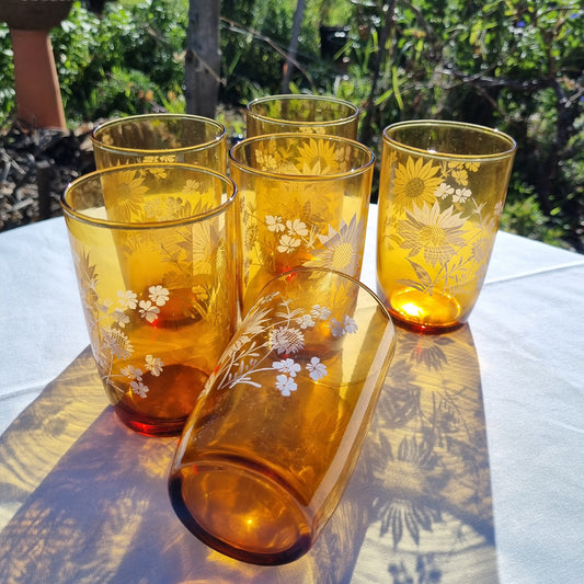 Set of 6 vintage amber glasses
