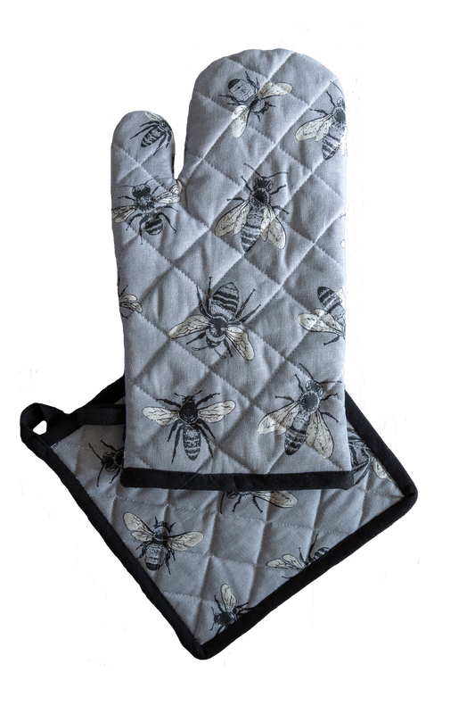 Oven glove & pot holder set - sketch bees