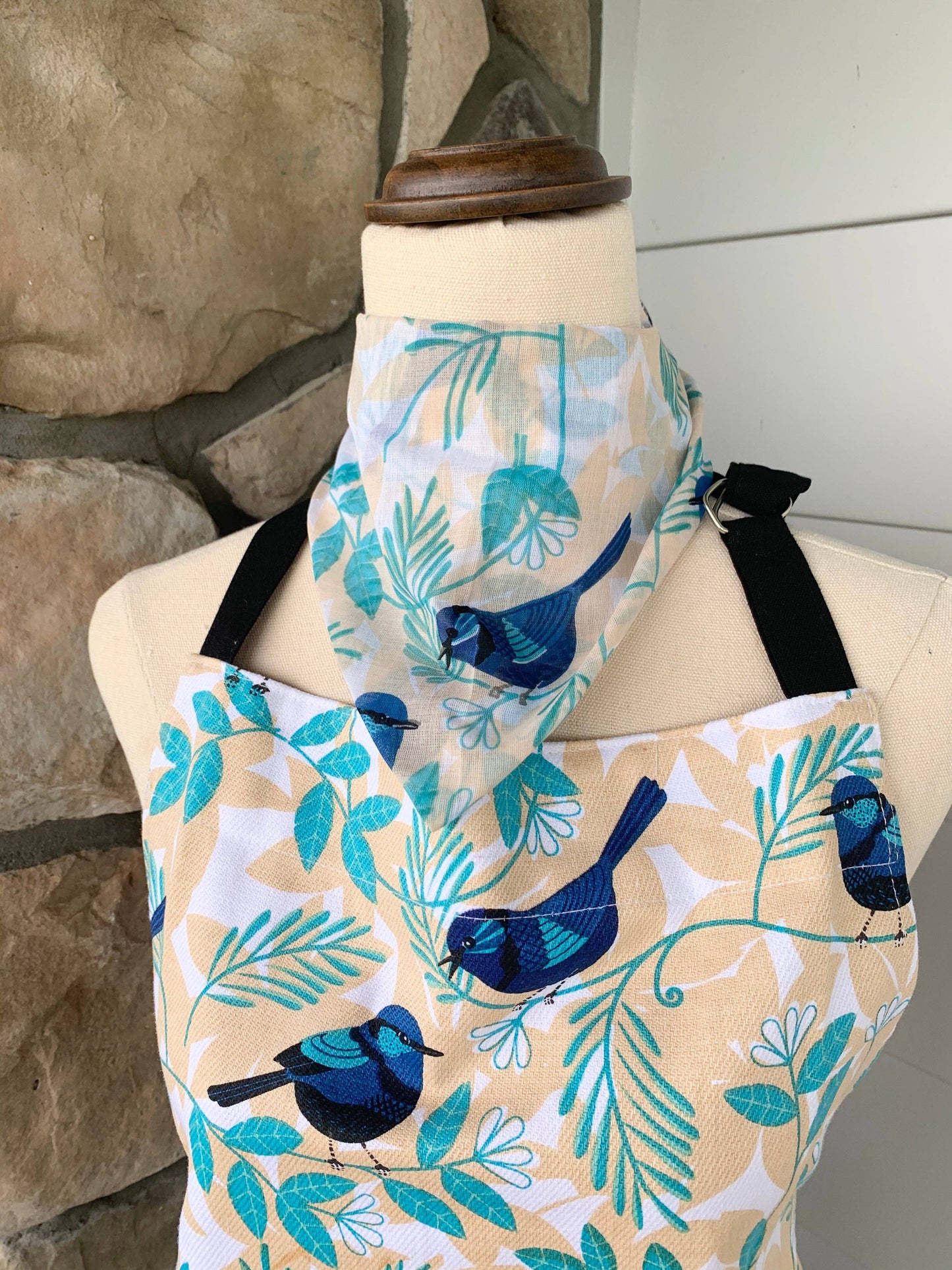 Cotton scarf / gardener's bandanna - blue wren