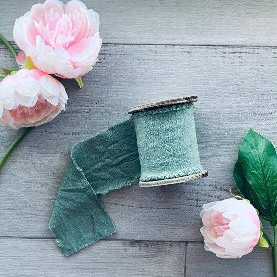 Calico Ribbon with Wooden Spool - Sage