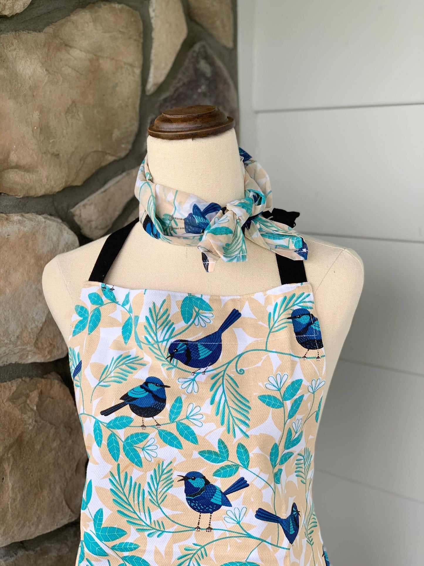 Cotton scarf / gardener's bandanna - blue wren
