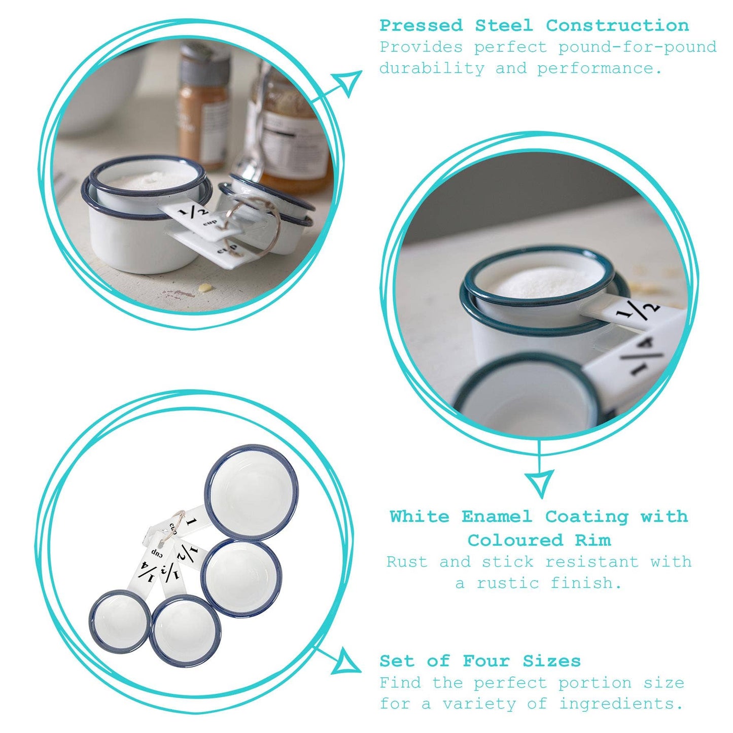 4pc white enamel measuring cups set