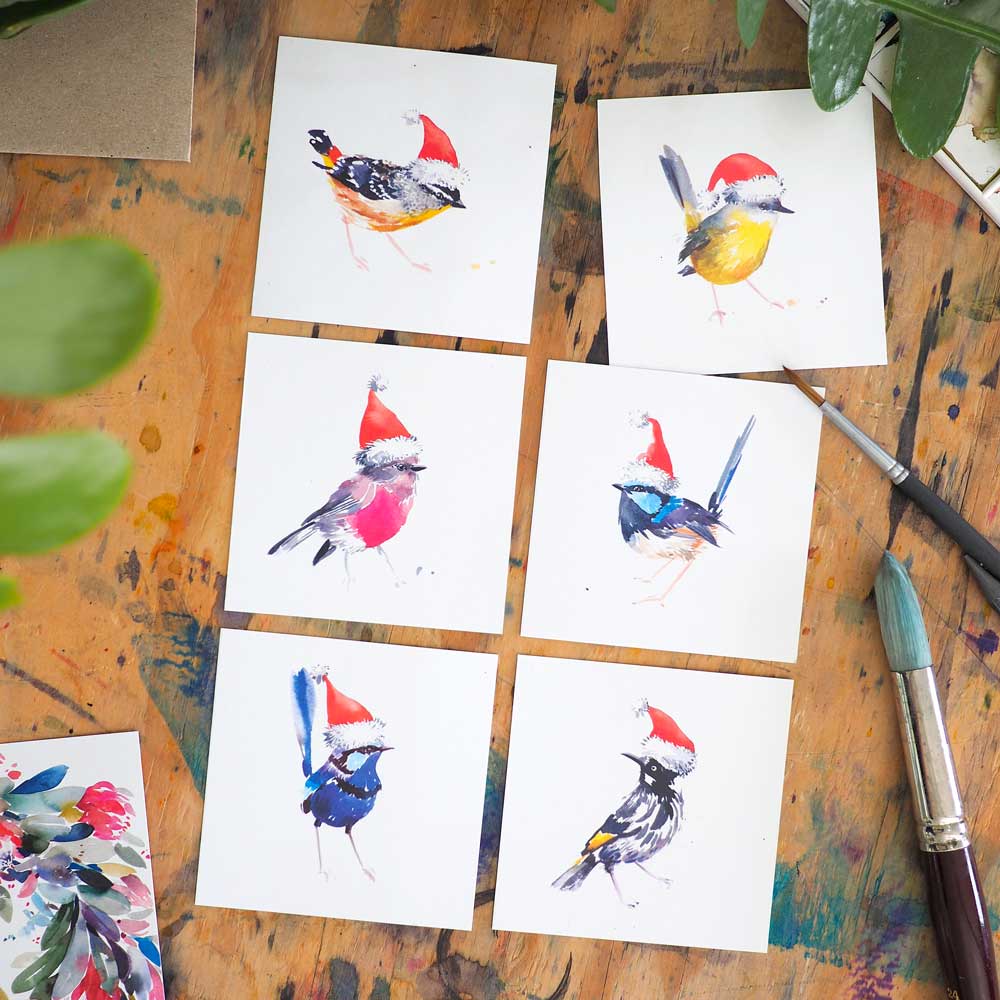 'Birdy Bunch' Christmas Mini Card Set of 6