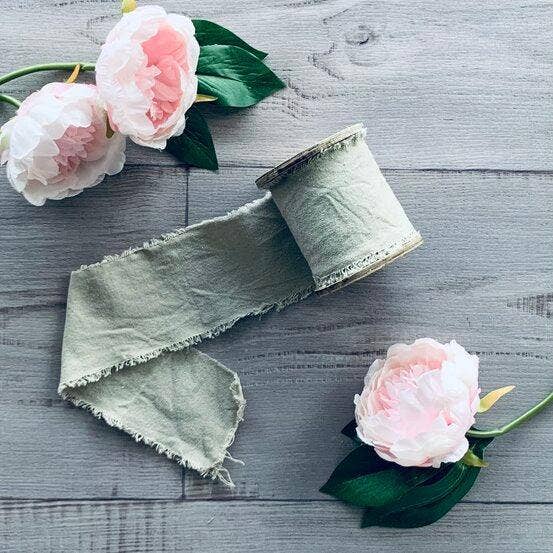 Calico Ribbon with Wooden Spool - Sage